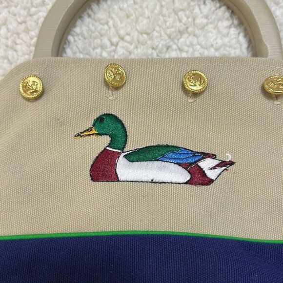 Vintage Embroidered Duck Button Wood Handle Bag - Picture 2 of 10